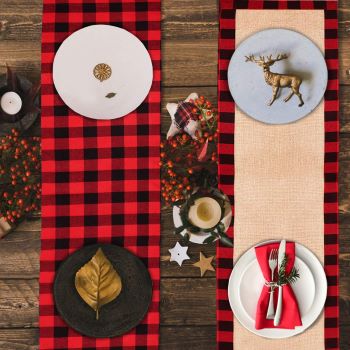Senneny Christmas Table Runner Burlap & Cotton Black White Plaid Reversible Buffalo Check Table Runner for Christmas Holiday Birthday Party Table Home...